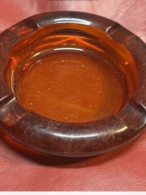 Vintage Amber Glass Ashtray - Deep Amber Brown